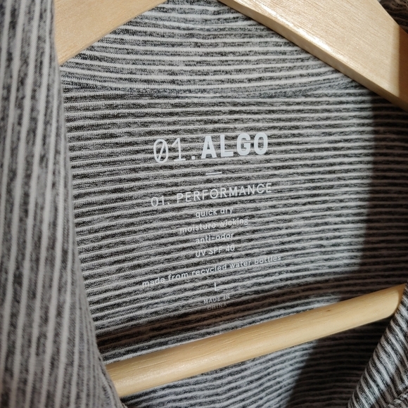 01.Algo Polo Shirt Mens Large Gray Stripe Quick Dry UV SPF 40 Performance L - Picture 5 of 8
